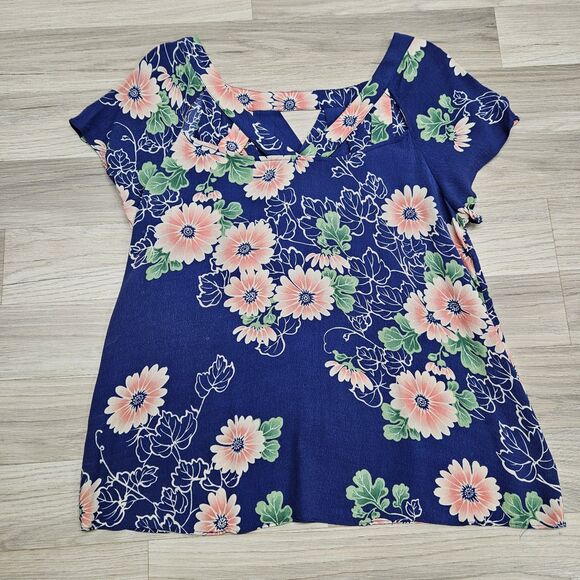 Maeve Anthropologie Womens Blue Floral Cut-Out Flowy Blouse Size 10 - Picture 9 of 10
